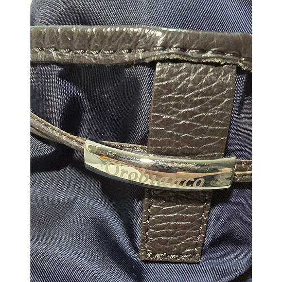 OROBIANCO Nylon Tote Bag Navy w/ Navy/beige webbing & Leather Trim Lg Made Italy - Picture 12 of 16